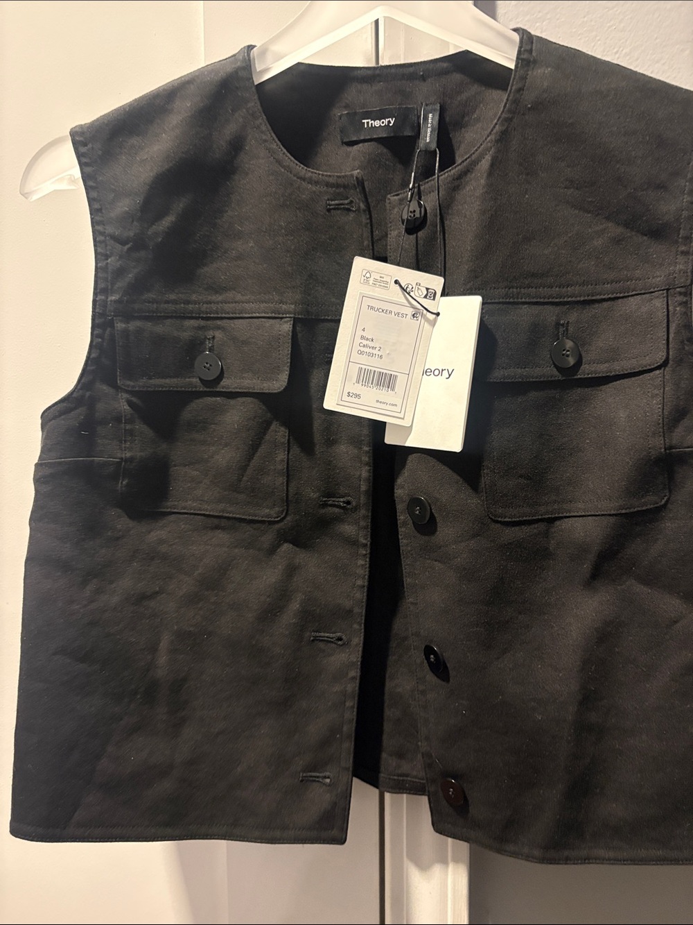 NWT Theory women Black Trucker Vest